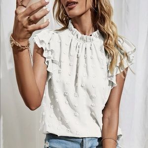4/$20 Ruffle Sleeve Swiss Dot Top